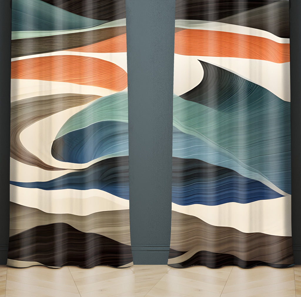 Abstract Window Curtain - Orange and Blue Sand Dunes - Deja Blue Studios