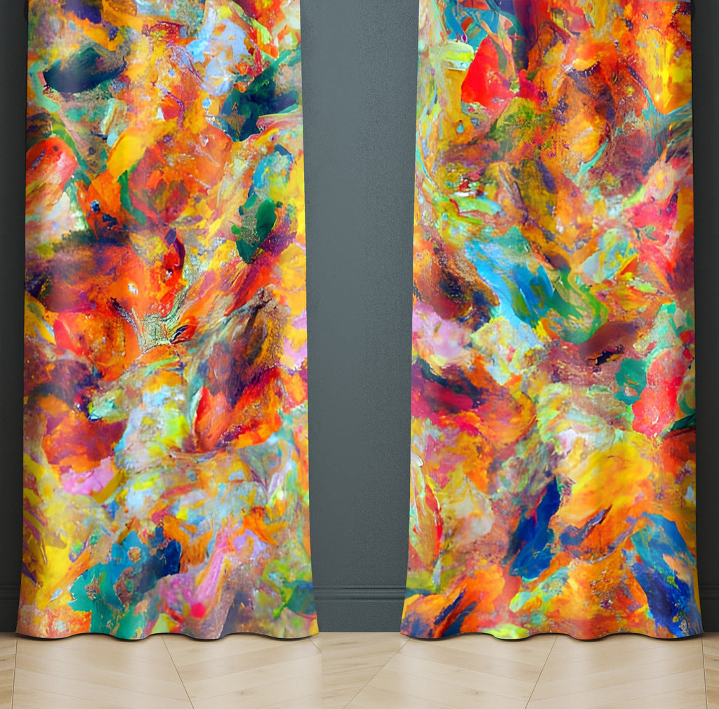 Watercolor Window Curtain - Red and Yellow Watercolor Strokes - Deja Blue Studios