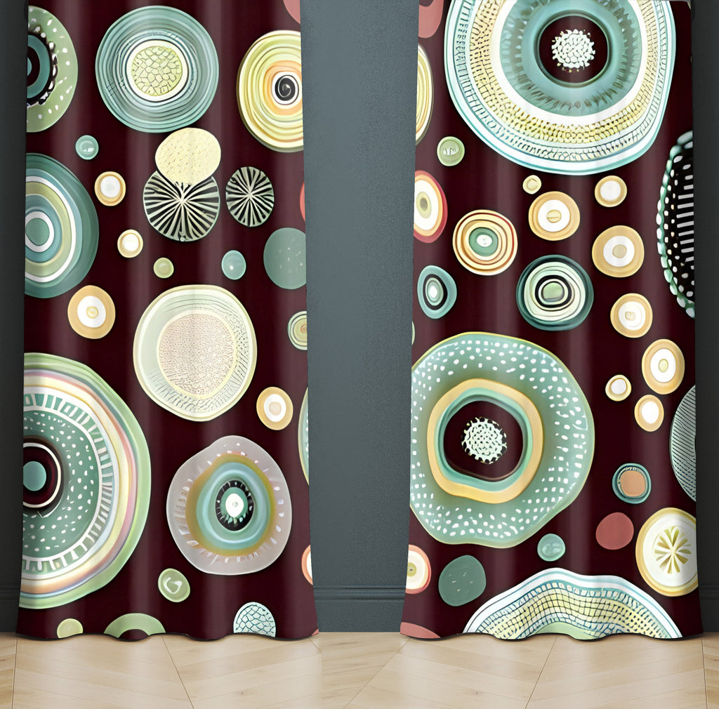 Polka Dot Window Curtain - Brown and Green Abstract Polka Dots - Deja Blue Studios