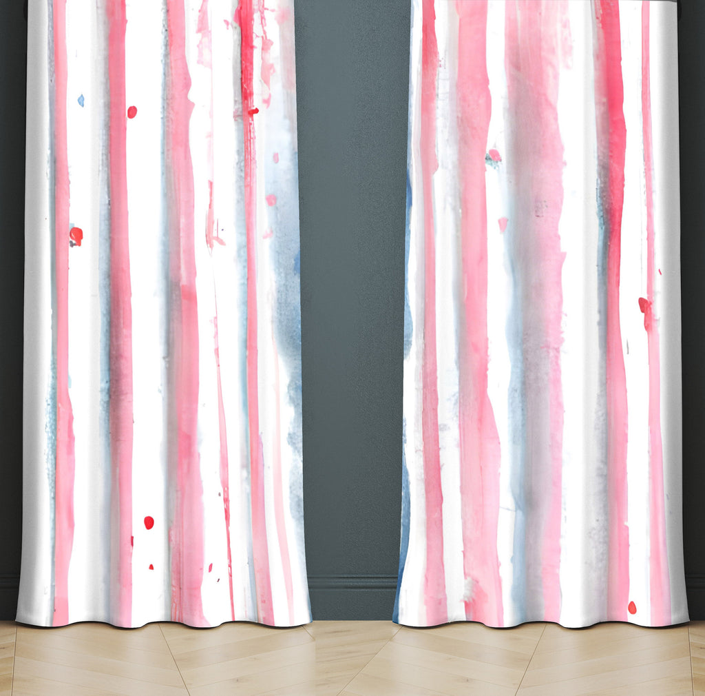 Striped Window Curtain - Pink and Blue Watercolor Stripe Pattern - Deja Blue Studios