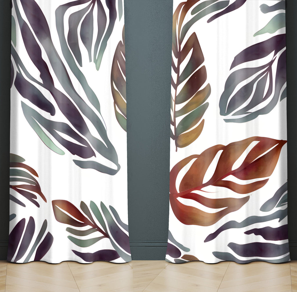 Floral Window Curtain - Orange and Purple Fern Leaf Pattern - Deja Blue Studios