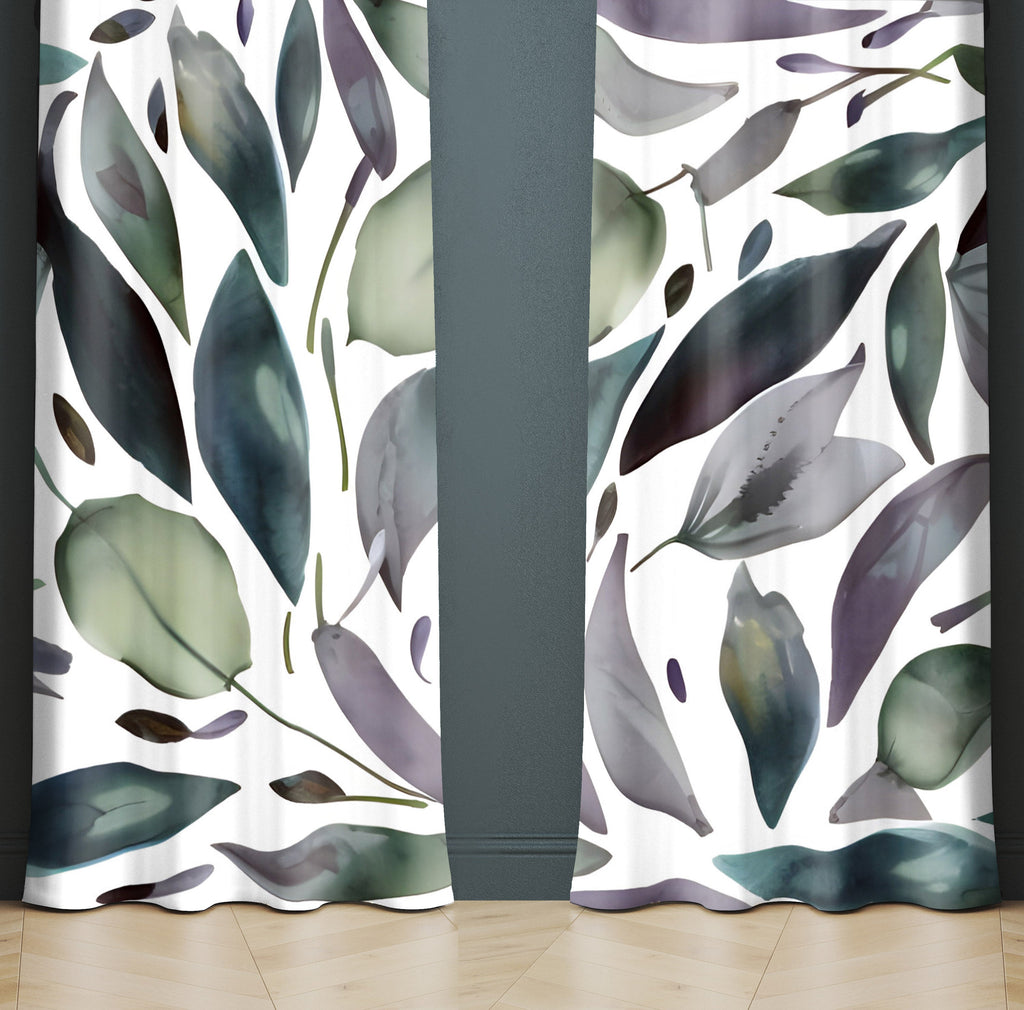 Floral Window Curtain - Green and Purple Spring Forest Floor - Deja Blue Studios