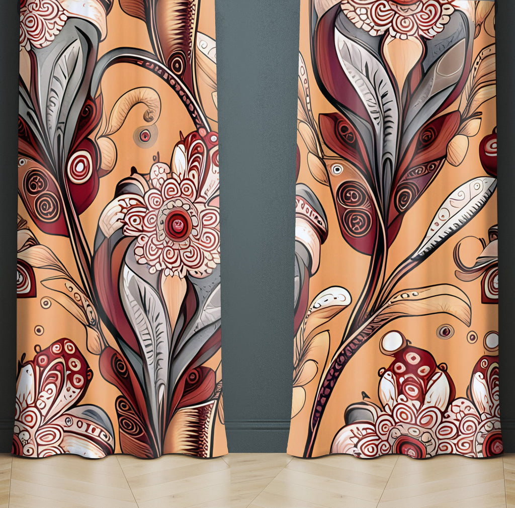 Paisley Window Curtain - Burnt Orange Abstract Paisley Pattern - Deja Blue Studios