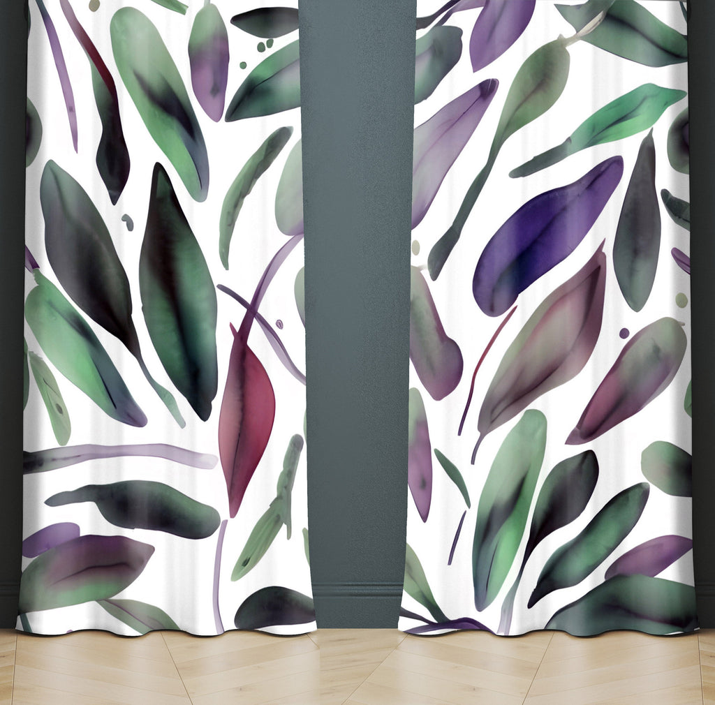 Floral Window Curtain - Purple and Green Morning Forest Floor - Deja Blue Studios