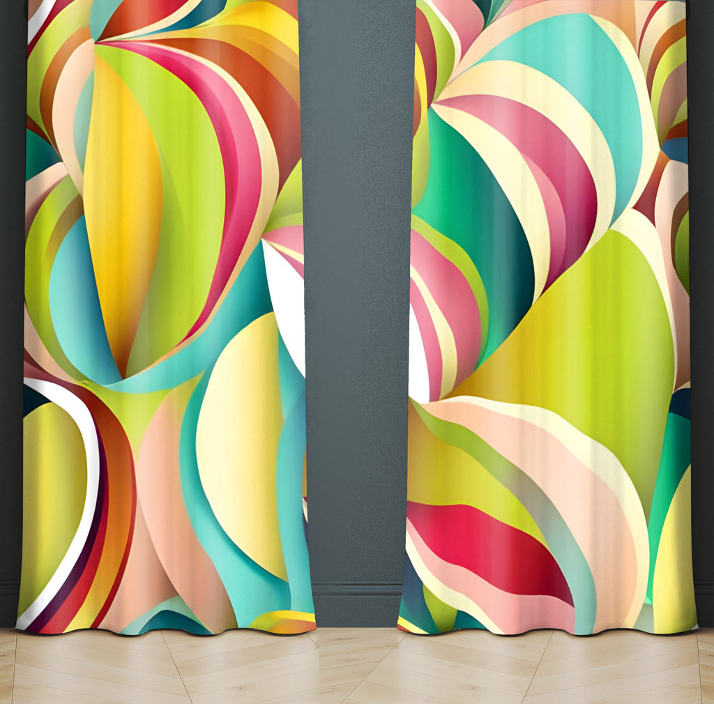 Abstract Window Curtain - Green, Red, and Blue Wavy Pattern - Deja Blue Studios