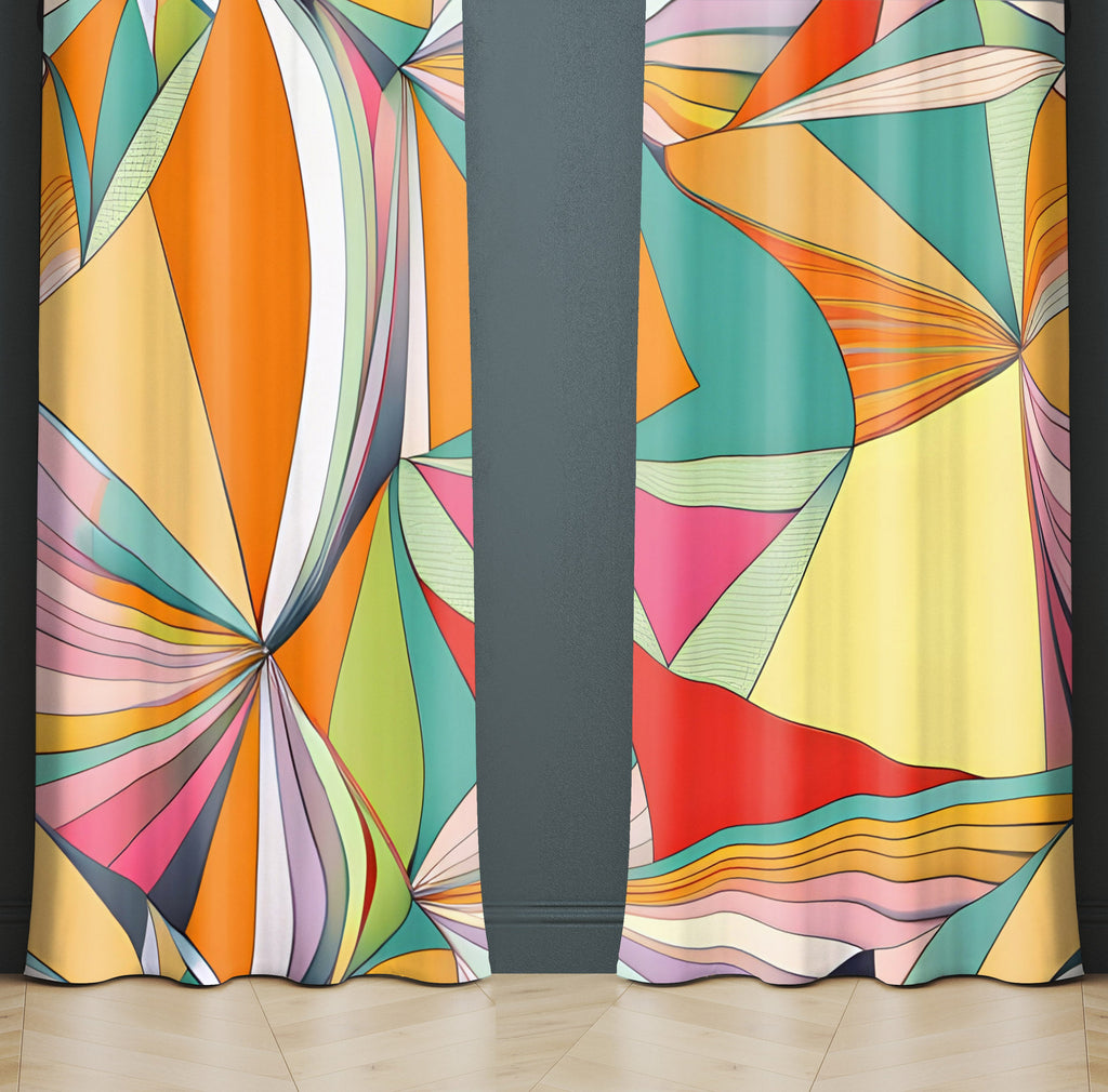 Abstract Window Curtain - Orange, Purple, and Blue Circus Waves - Deja Blue Studios