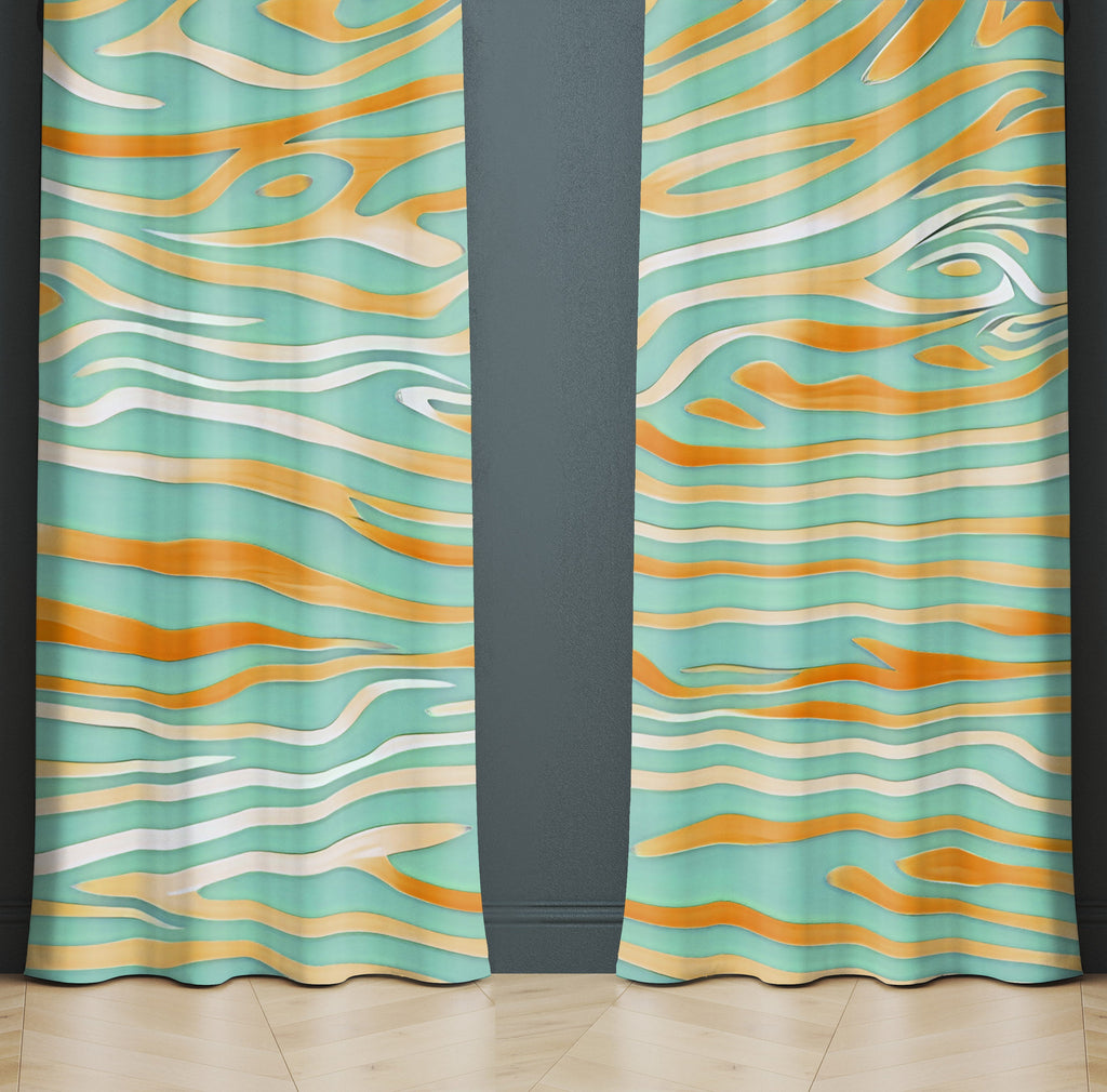 Abstract Window Curtain - Teal and Orange Wavy Stripes - Deja Blue Studios