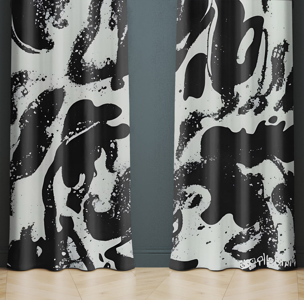 Abstract Window Curtain - Black and Gray Funky Spots - Deja Blue Studios