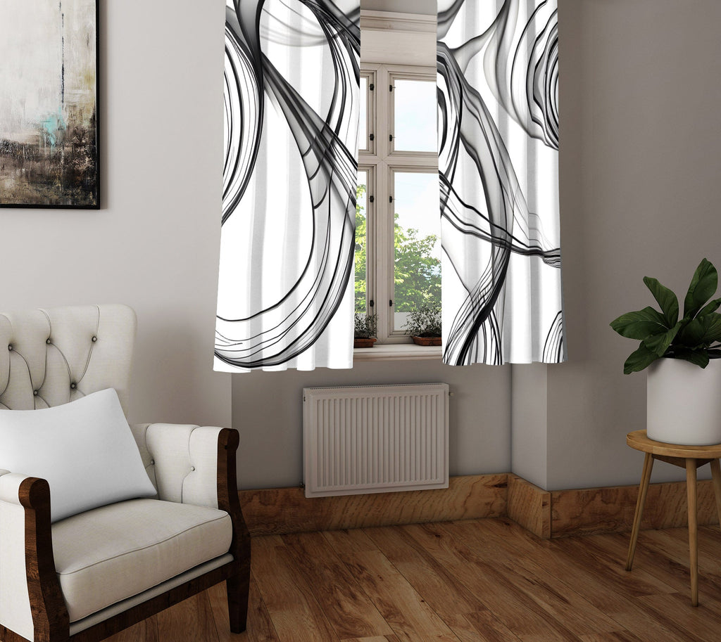 Abstract Window Curtain - Black and White Smoky Haze - Deja Blue Studios