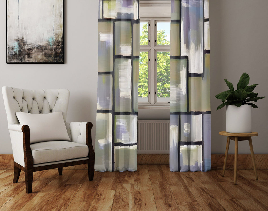 Abstract Window Curtain - Grayscale Glassy Stained Window - Deja Blue Studios