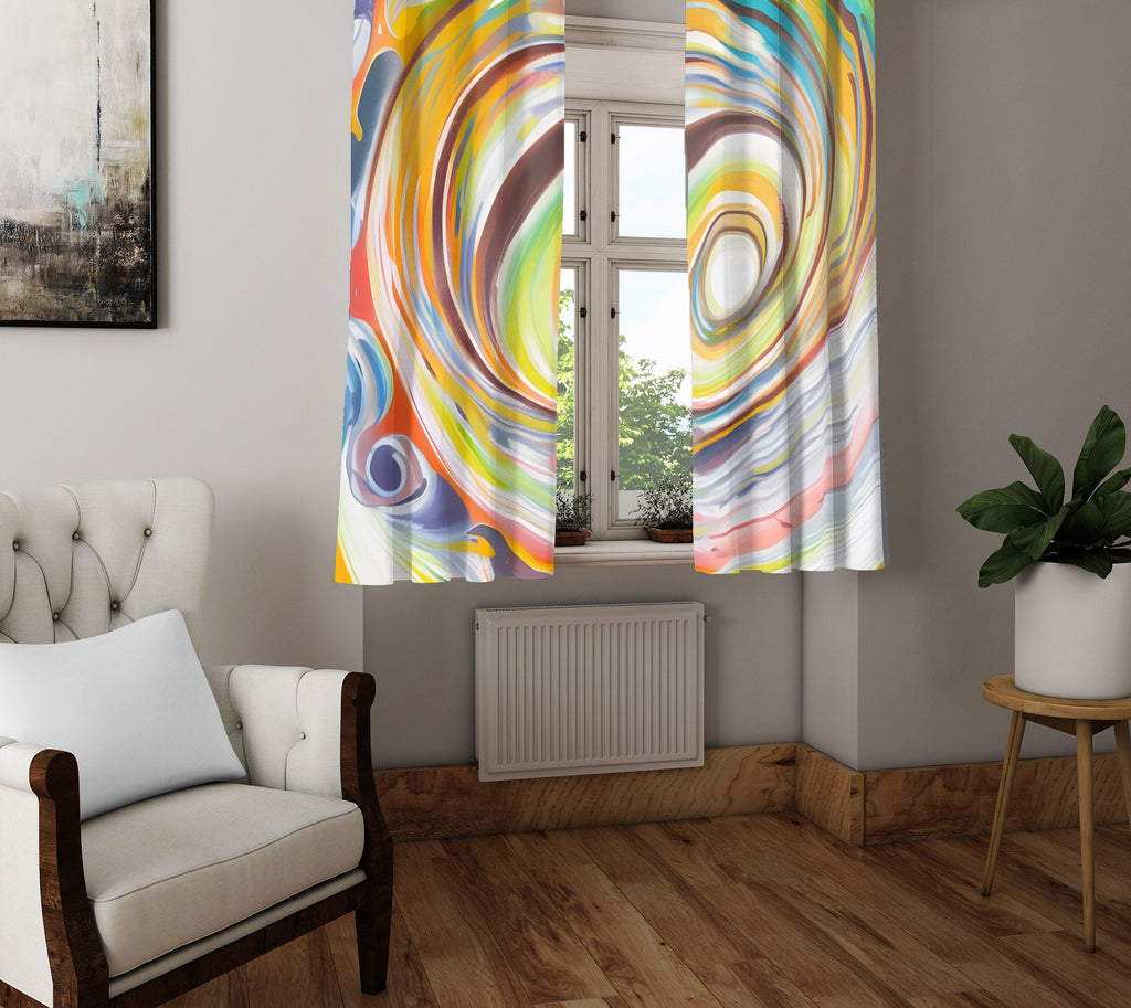 Abstract Window Curtain - Watercolor Rainbow Whirlpool Swirl - Deja Blue Studios