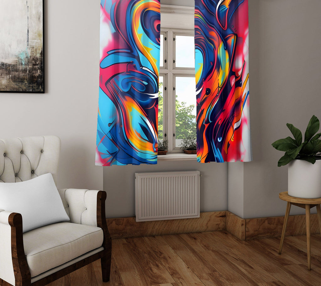 Abstract Window Curtain - Rainbow Paint Swirls - Deja Blue Studios