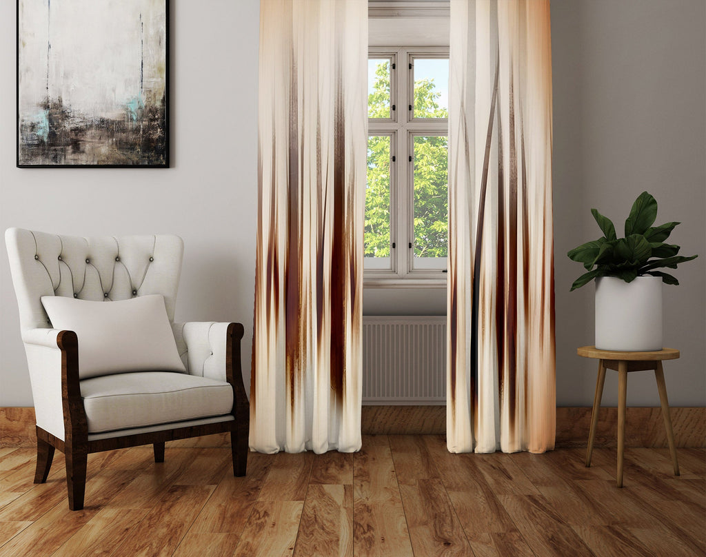 Abstract Window Curtain - Orange and Beige Autumn Branches - Deja Blue Studios