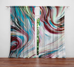 Abstract Window Curtain - Blue and Red Painted Swirls - Deja Blue Studios