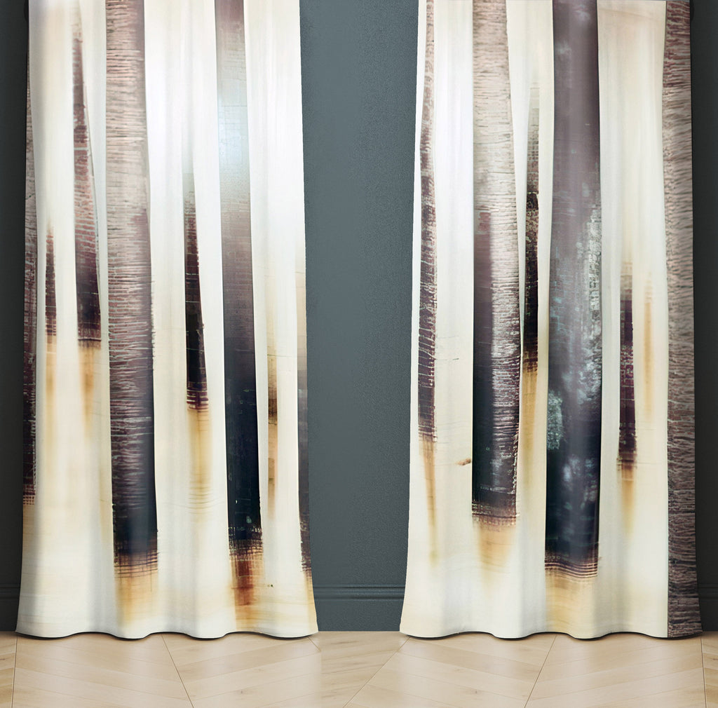 Abstract Window Curtain - Brown and Beige Winter Forest - Deja Blue Studios