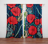 Floral Window Curtain - Blue and Coral Abstract Fan Flowers - Deja Blue Studios