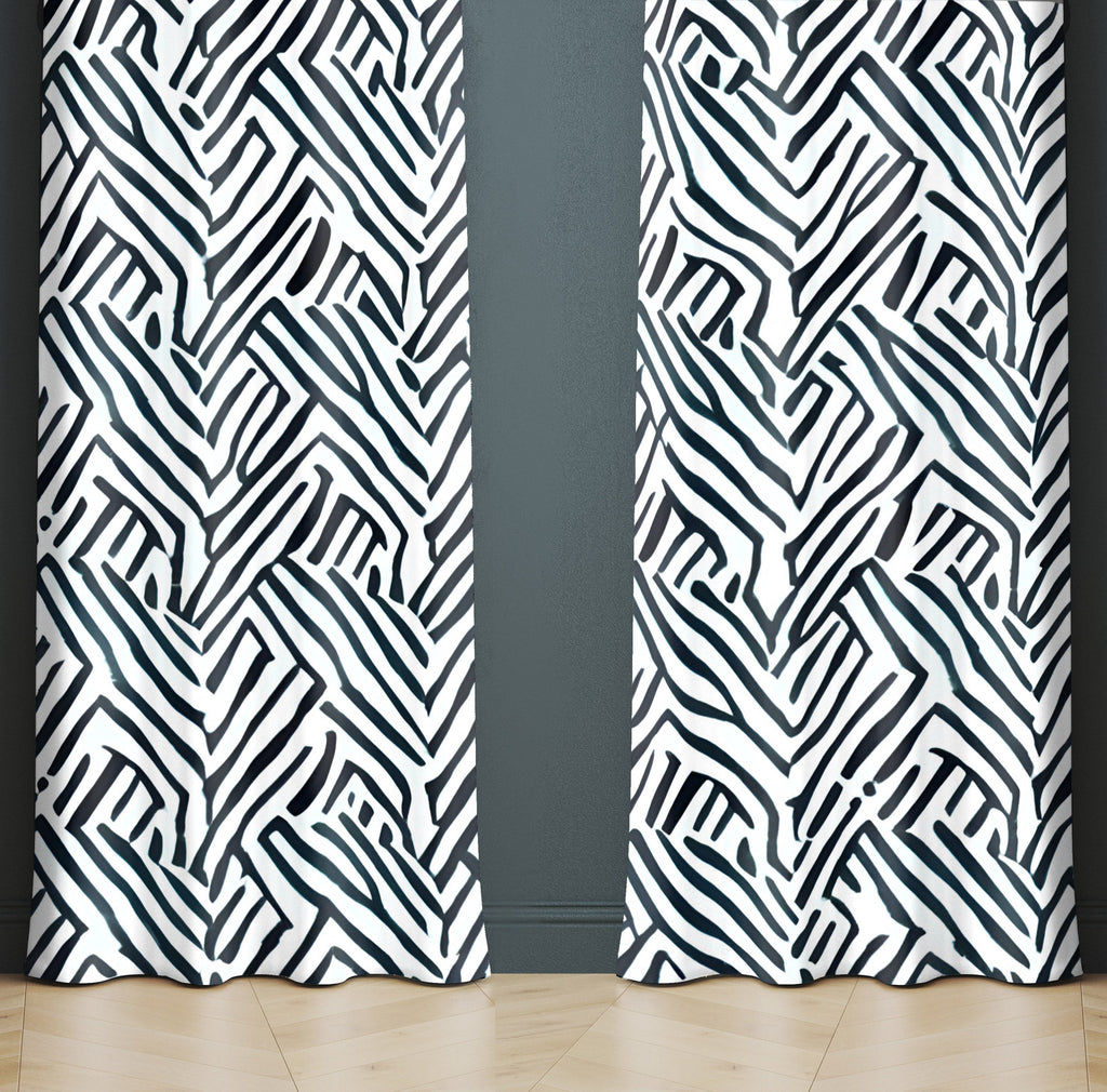 Abstract Window Curtain - Watercolor Black and White Cross Hatch Pattern - Deja Blue Studios