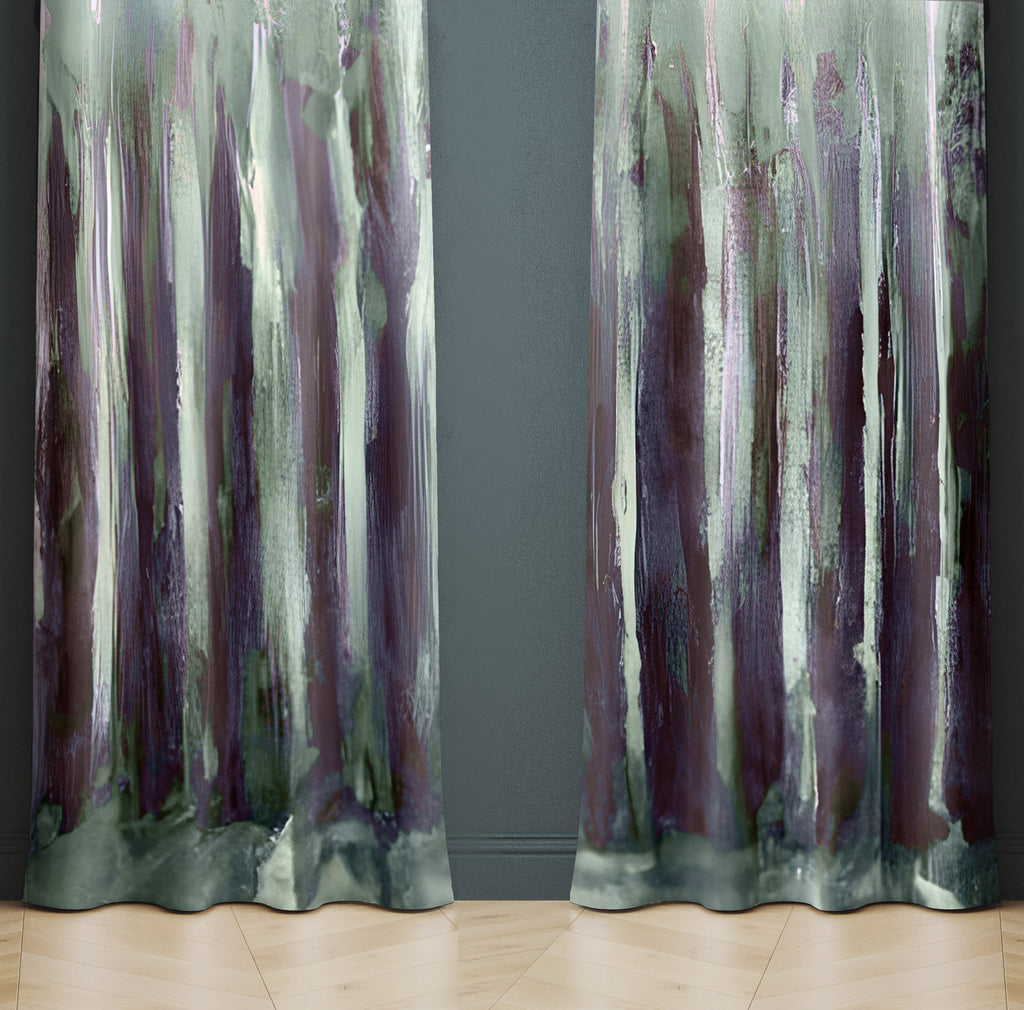 Abstract Window Curtain - Purple and Green Watercolor Stripes - Deja Blue Studios