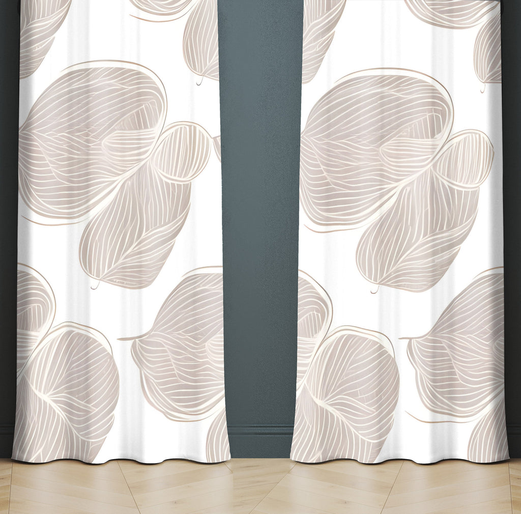 Abstract Window Curtain - Beige Minimalistic Striped Lily Pads - Deja Blue Studios