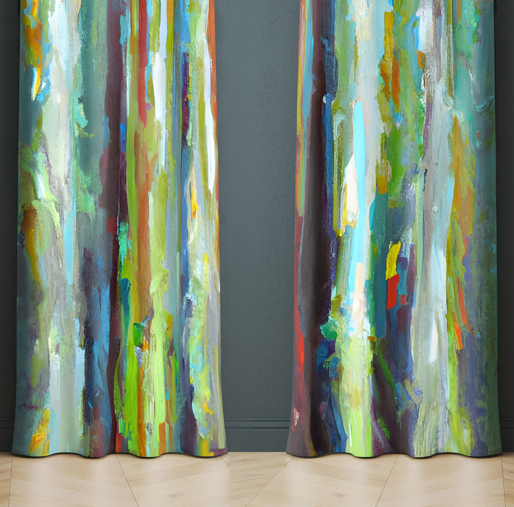 Striped Window Curtain - Green and Red Watercolor Stripes - Deja Blue Studios