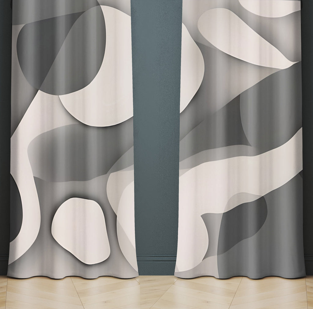 Abstract Window Curtain - Grayscale Geometric Pattern - Deja Blue Studios