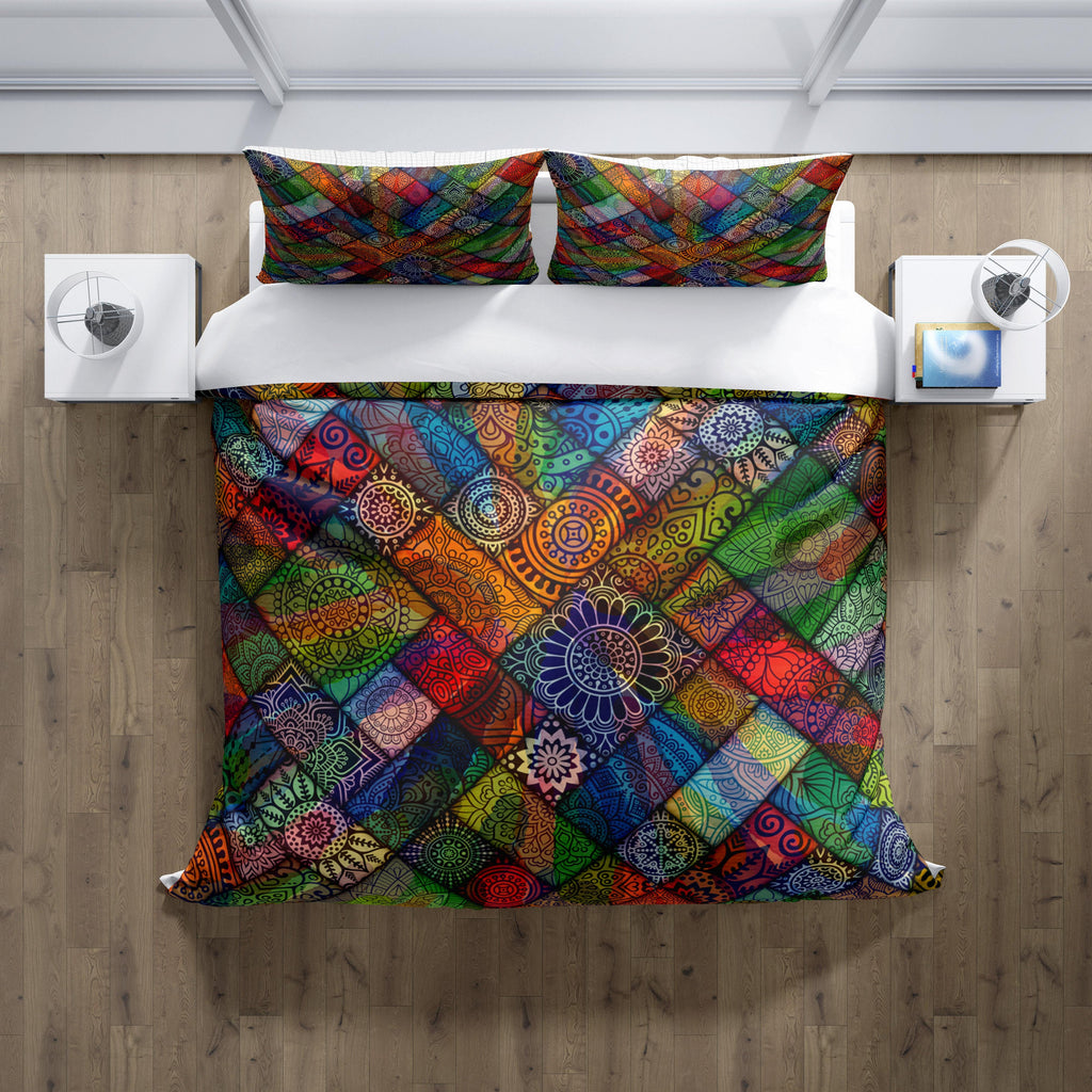 Watercolor Mandala Blocks Comforter or Duvet Cover | Twin, Queen, King Size - Deja Blue Studios