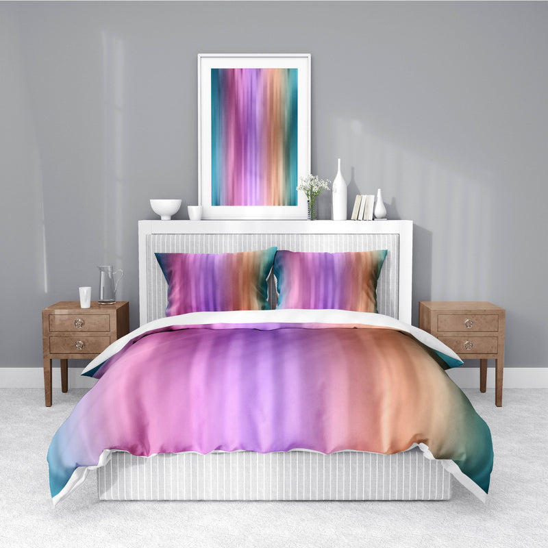 Pink and Purple Striped Watercolor Boho Comforter or Duvet Cover | Twin, Queen, King Size - Deja Blue Studios