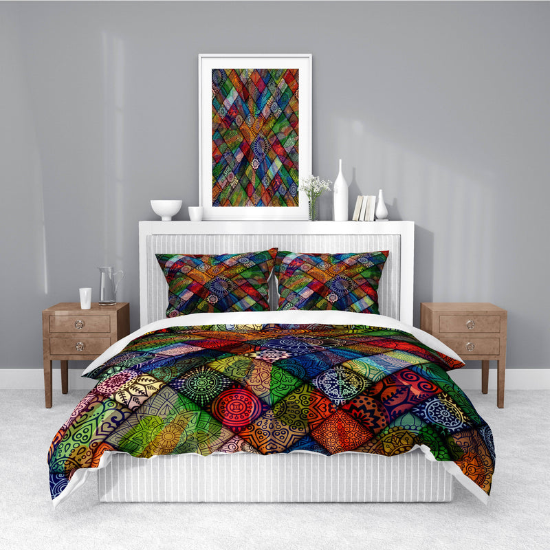 Watercolor Mandala Blocks Comforter or Duvet Cover | Twin, Queen, King Size - Deja Blue Studios
