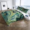 Marble Swirl Boho Watercolor Design Bedding | Green and Yellow - Deja Blue Studios