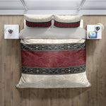 Beige and Burgundy Damask Pattern Bedding Comforter or Duvet Cover - Deja Blue Studios