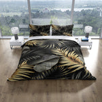 Black and Gold Monstera Fern Print Comforter or Duvet Cover - Deja Blue Studios