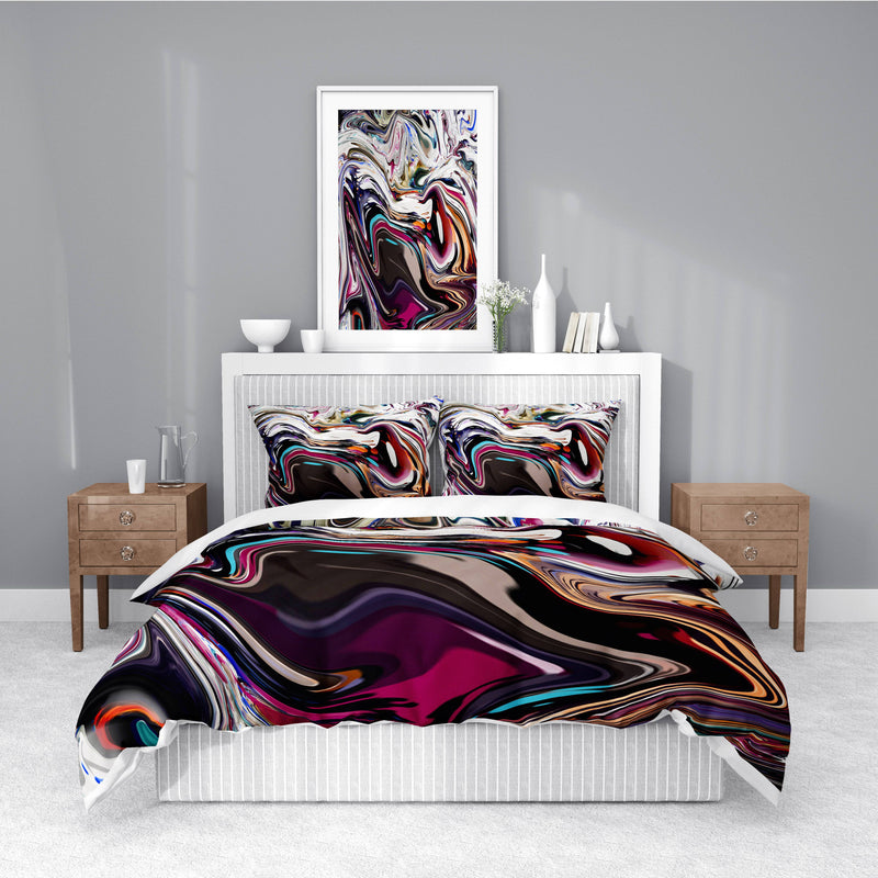 Beautiful Multi-Color Abstract Swirl Comforter or Duvet Cover | Twin, Queen, King Size - Deja Blue Studios