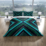 Geometric Green Cross Pattern Comforter or Duvet Cover Bedding - Deja Blue Studios