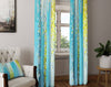 Striped Watercolor Boho Blue and Yellow Window Curtains - Deja Blue Studios