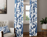 Blue and White Marbled Color Swirl Window Curtain Panels - Deja Blue Studios