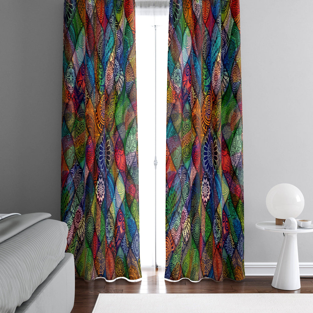 Mandala Watercolor Blocks Window Curtains - Deja Blue Studios