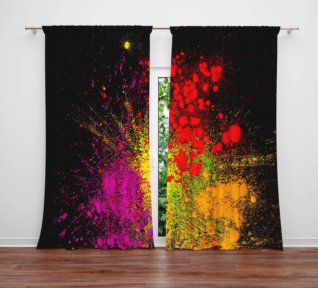 Black Ink Splatter Window Curtains - Deja Blue Studios