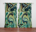 Marble Swirl Watercolor Boho Nautical Green Window Curtains - Deja Blue Studios