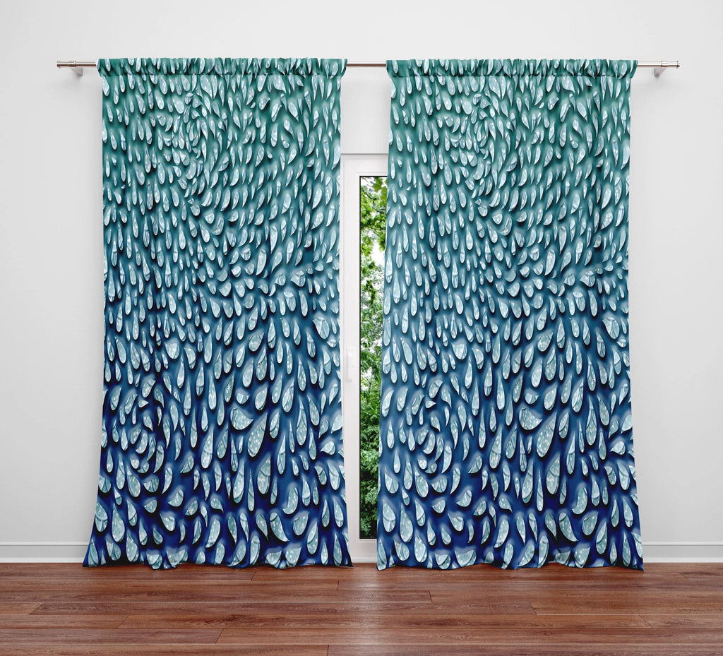 Aqua Blue 3D Raindrop Window Curtains | Modern Colorful Curtains - Deja Blue Studios