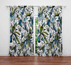 Colorful Blue and Green Glittered Floral Window Curtains - Deja Blue Studios