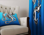 Blue Ocean Nautical Octopus Tentacles Window Curtain Panels - Deja Blue Studios