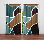 Multi Pattern Blue and Brown Window Curtains - Deja Blue Studios