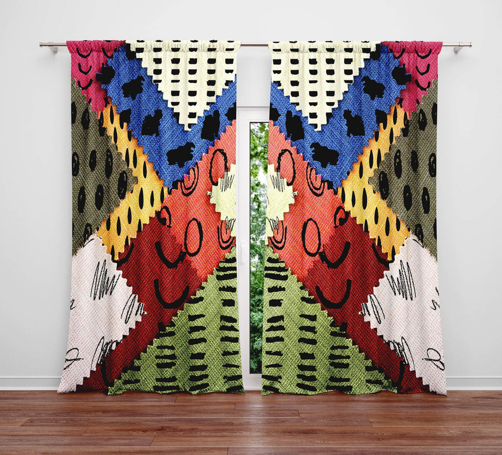 Abstract Fabric Swatch Window Curtains - Deja Blue Studios