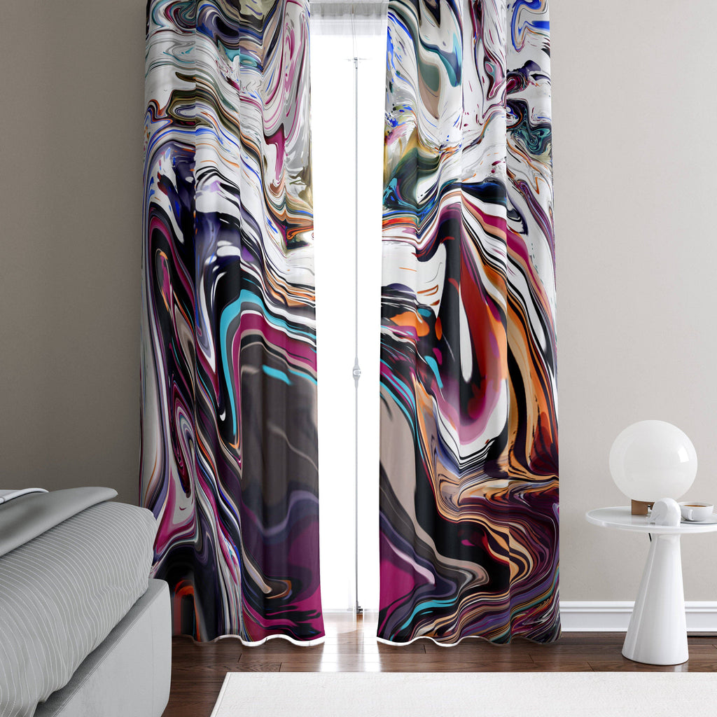 Beautiful Multi-Color Abstract Swirl Window Curtain Panels - Deja Blue Studios