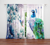 Watercolor Peacock and Hummingbird Window Curtains - Deja Blue Studios