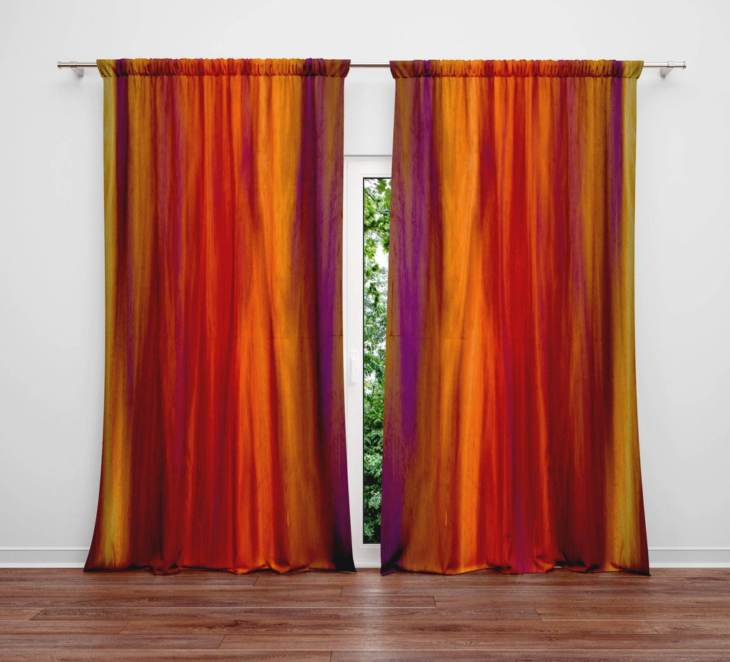 Red and Yellow Boho Grunge "Fire" Window Curtains - Deja Blue Studios