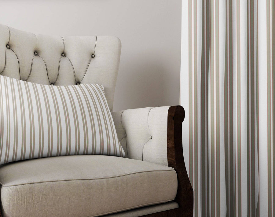 Chic Beige Sage Striped Window Curtains | Minimalist Striped Print - Deja Blue Studios