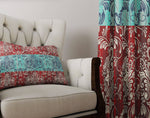 Red and Blue Victorian Damask Style Window Curtains - Deja Blue Studios