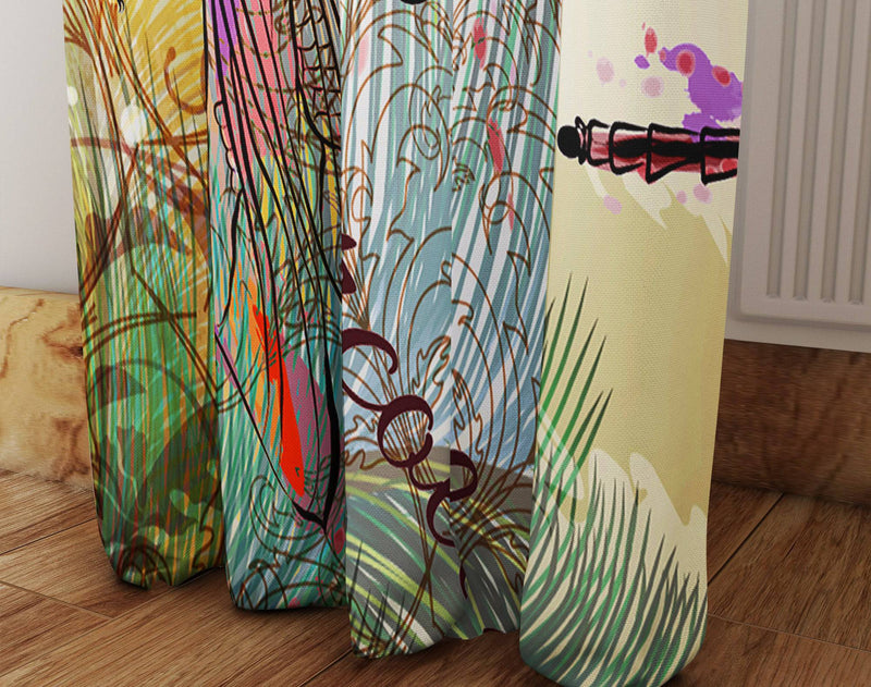 Boho Watercolor Dragonfly Window Curtains - Deja Blue Studios