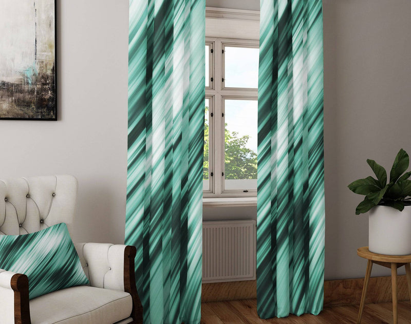 Aqua Green Mint Ripple Pattern Window Curtains - Deja Blue Studios